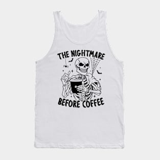 "Nightmare Before Coffee" Spooky Skeleton Tank Top